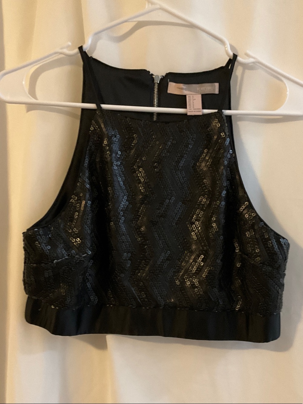 Forever 21 Black Sequin Halter Crop Top